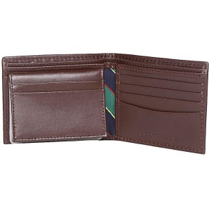Tommy Hilfiger Men's Metal Logo Leather Passcase Wallet - Brown